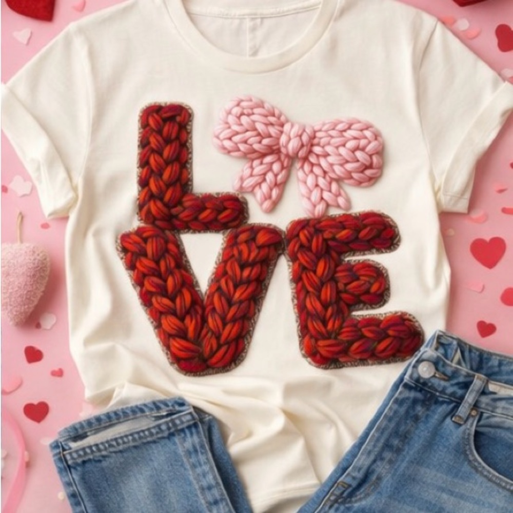 ❤️ LOVE Rhinestone Valentine Graphic Tee | Cream Short Sleeve Shirt